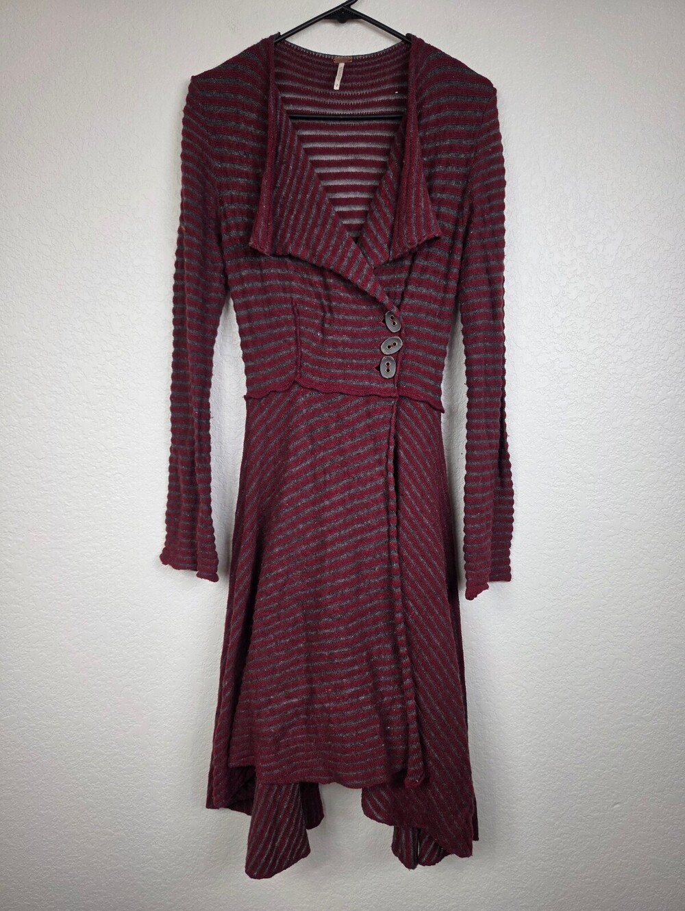 Free People Wool Blend Lightweight Striped Retro Cardigan